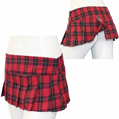露出のれん型チェックミニスカート レッド(コスチューム)