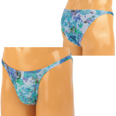 メンズ 2wayストレッチ花柄光沢プリントハーフバック ブルー(ランジェリー)