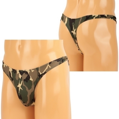 メンズ ストレッチ迷彩プリントTバック グリーン(ランジェリー)