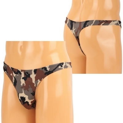 メンズ ストレッチ迷彩プリントTバック ブラウン(ランジェリー)