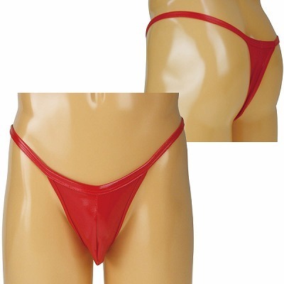 メンズ エナメルフロントフルシームTバック レッド(ランジェリー)