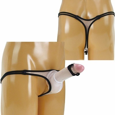 黒パイピング極薄リング付きTバック ホワイト(ランジェリー)