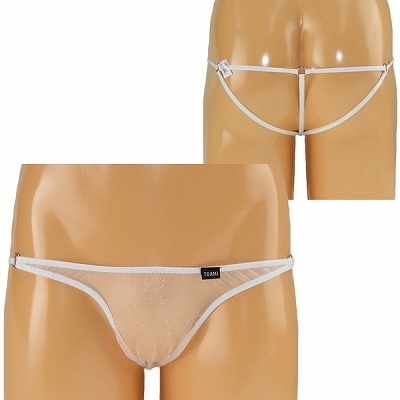 メンズ キラキラ極薄バックオープンショーツ ホワイト(ランジェリー)