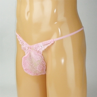 メンズ スケスケシースルーレース付き脇細Gスト ピンク L(ランジェリー)