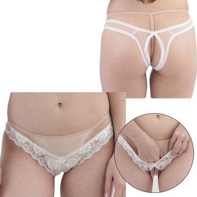 極薄シースルーレース付ローライズ股ワレTバック ホワイト(ランジェリー)