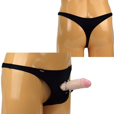 メンズ 2wayストレッチ生地イボイボリング付きTバック ブラック(ランジェリー)