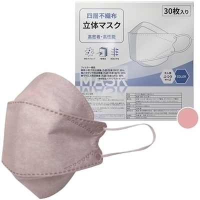 四層不織布立体マスク 30枚入り (ローズ)(特殊アイテム)