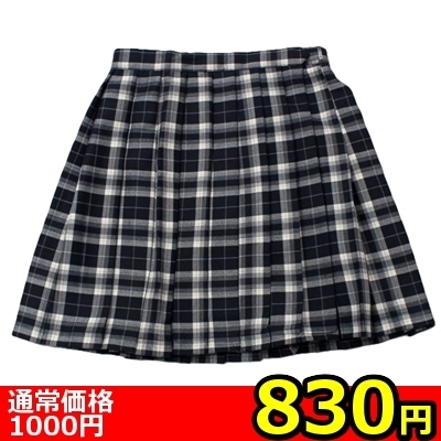 【830円★数量限定】ポケット付きのチェック柄プリーツスカート単品 濃紺×クリーム Lサイズ<お一人様1点限り>(お買い得商品)
